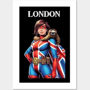 London England Female Comic Book Superhero Sloth Posters and Art